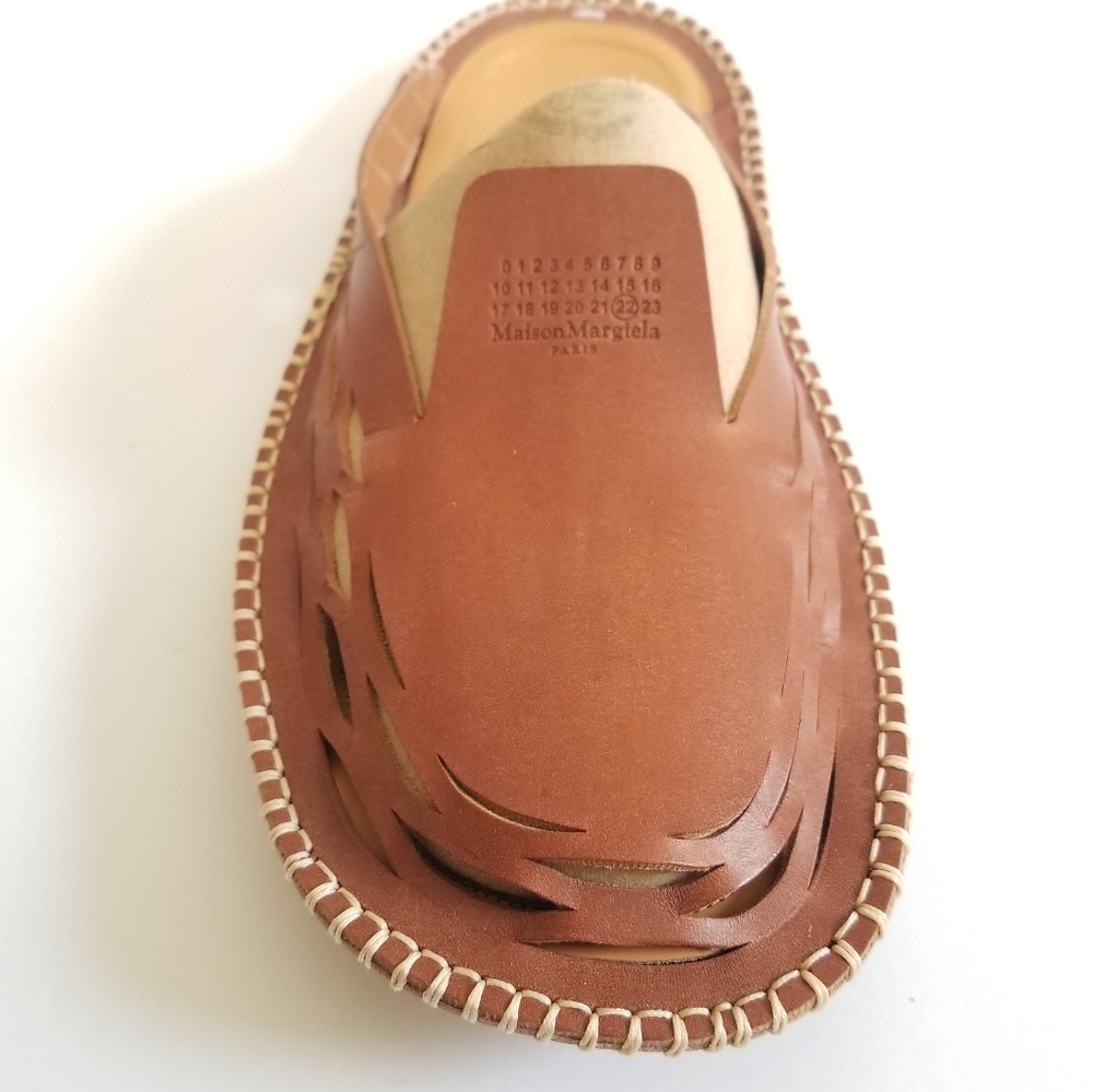 Maison Margiela Leather Flat Mules Sandals Size 39 Brown Tan